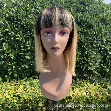 Ombre Color 1b/27 Human Hair None Lace Bob Wigs Short Length Straight Virgin Hair Pixie Cut Bob Wig with Bangs 8 Inch to 14 Inch